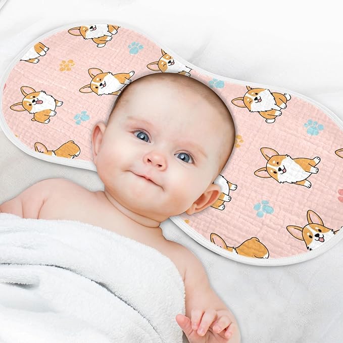 Qinllo 1 Pack Muslin Burp Cloths Cute Dogs Pink Cotton Baby Burp Cloths Soft Burping Cloth Absorbent Spit Up Rags for Newborn Boys Girls 22x11 Inch