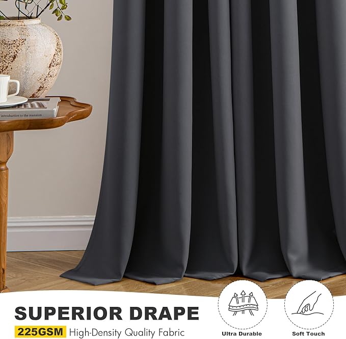 MIULEE Grey Blackout Curtains - Bedroom Window Treatment Curtains Thermal Insulated Room Darkening Drapes for Living Room Kitchen Grommet Top Light Blocking Drapery, 40 x 45 Inches Long, 2 Panels