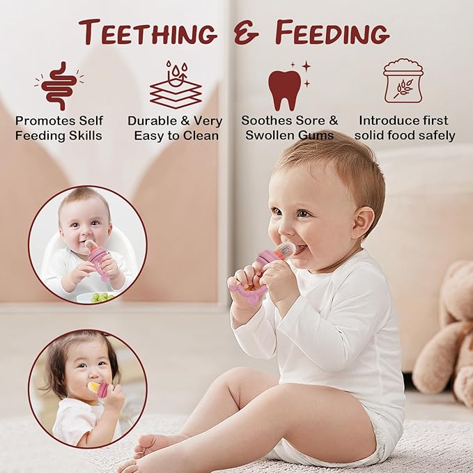 Baby Breastmilk Popsicle Molds & Baby Fruit Feeder (6 Pack), WAJIAYON Infant Food Freezer Tray Storage Containers, Silicone Teething Pacifier Feeder and Teether for Babies