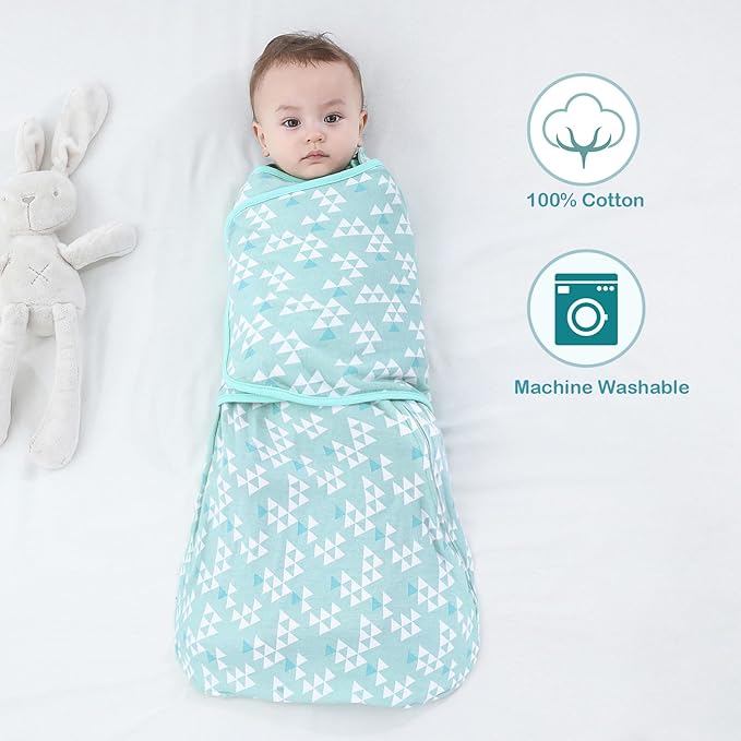 Baby Swaddle,Sleep Sack 6-12 Months,Adjustable WearableTransition Blanket,Miracle Swaddles for Babies Large,100% Cotton-2-Piece
