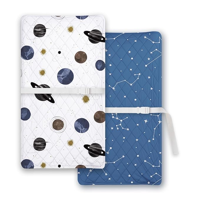 TotChill Light Quilted Changing Pad Cover 2 Pack, Soft Fitted Changing Table Covers for Baby Boys and Girls, Space Print