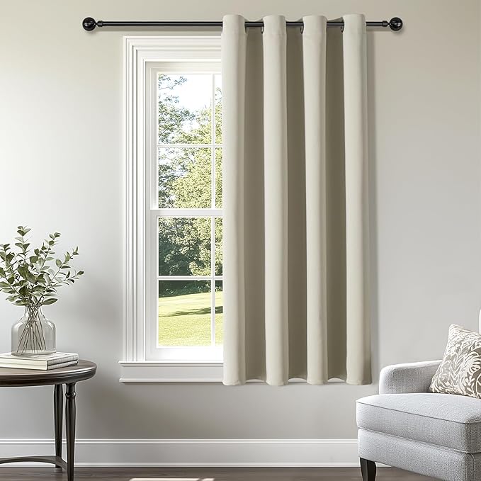 ChrisDowa Grommet Blackout Curtains for Bedroom - Thermal Insulated Room Darkening Curtains for Living Room (1 Panel Set, Beige,52W x 45L)
