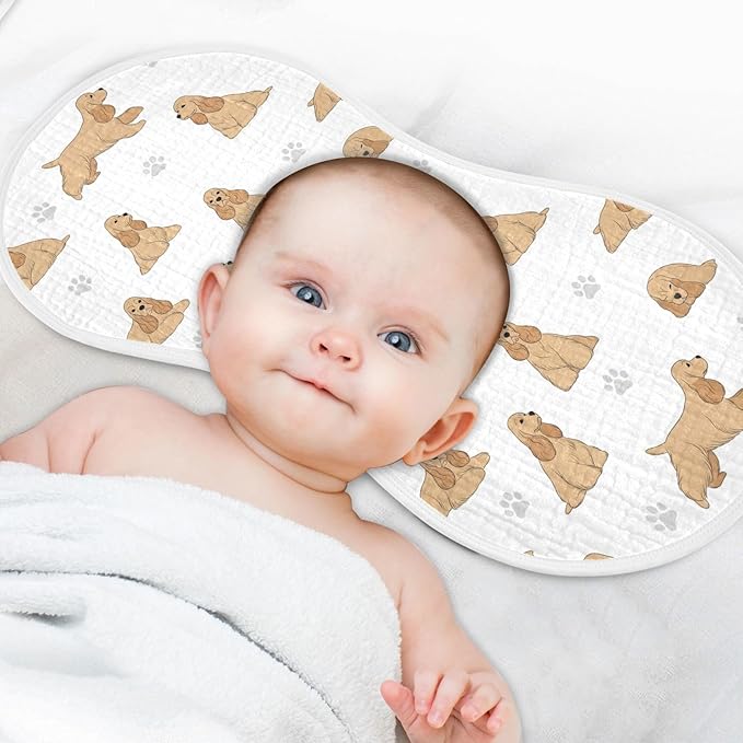 Qinllo 2 Pack Muslin Burp Cloths American Cocker Dog White Cotton Baby Burp Cloths Ultra Absorbent and Soft Spit Up Rags for Newborn Must Haves 22x11 Inch