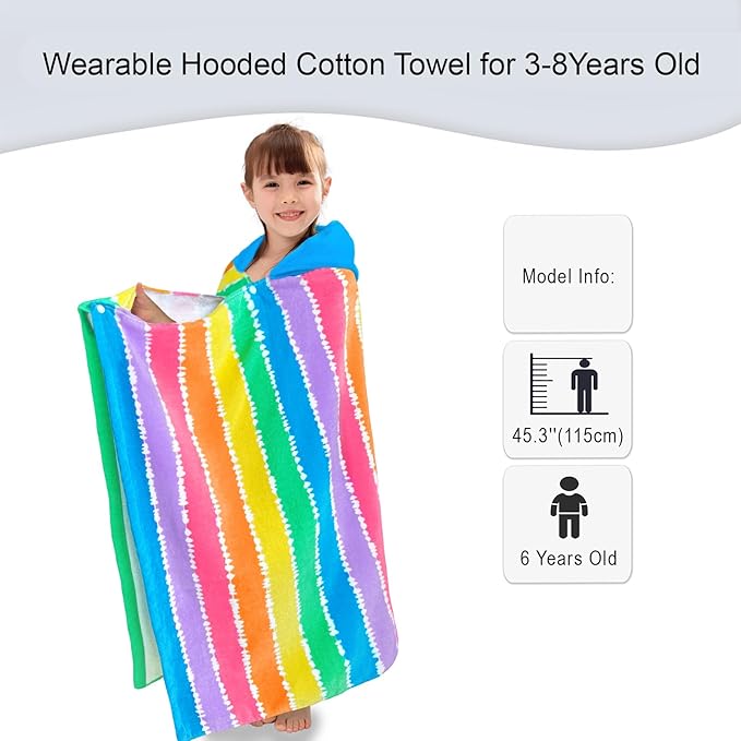 VOOVA & MOVAS Kids Bath Towel with Hood (3-8Years), Quick Dry Absorbent Lightweight Towel Wrap for Pool | Swim | Bath, Color Stripe