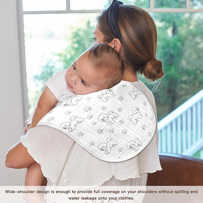 Qinllo 1 Pack Muslin Burp Cloths Cute Bichon Dog White Cotton Baby Burp Cloths Soft Burping Cloth Absorbent Spit Up Rags for Newborn Must Haves 22x11 Inch