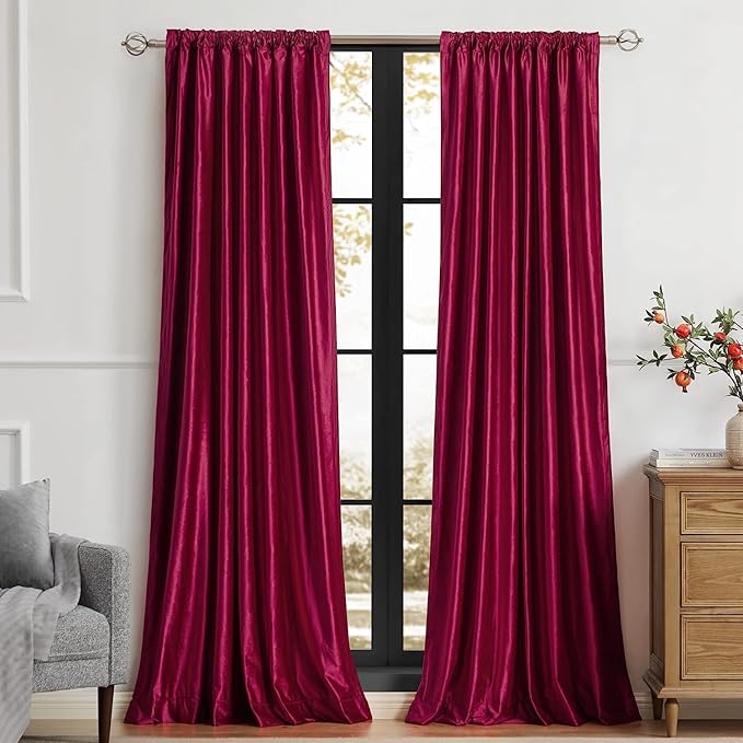 PRIMROSE Red Curtains 72 inch for Living Room Velvet Drapes Blackout Rod Pocket Back Tab Window Treatment Semi Room Darkening Decor Curtains for Bedroom Set of 2 Panels
