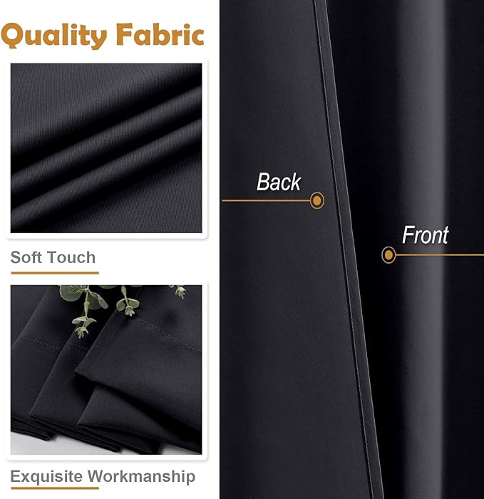 Aiyufeng Halloween Black Blackout Curtains for Bedroom 84 Inch Length 2 Panels Set, Solid Thermal Insulated Privacy Living Room Window Treatment Curtains Blackout Drapes, W40 x L84 Inch, Black