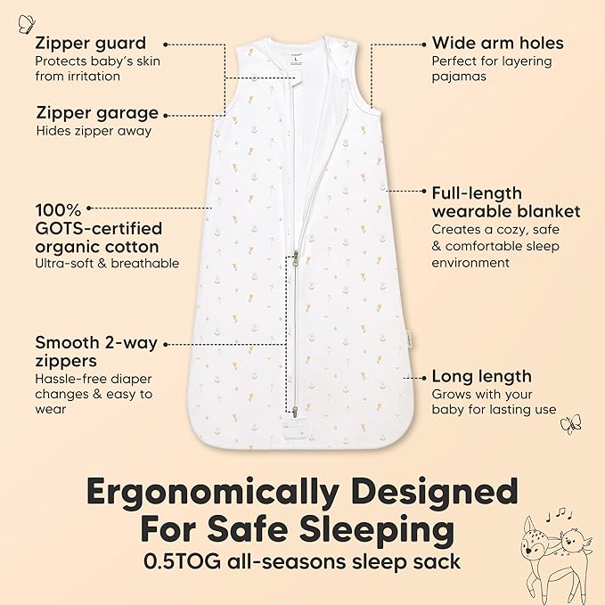 2-Pack Baby Sleep Sacks, Zipper Wearable Blanket - 0.5TOG Organic Cotton, Lightweight,Soft Cozy Infant Sleeping Sack 3-6 months, Easy to Wear Small Newborn Transition Swaddles Sleepsacks (Wildflowers)