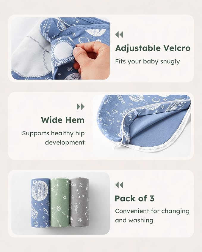 Baby Swaddles for Newborns with Zipper, 100% Cotton Newborn Swaddle Sack, 3 Pack Baby Swaddles 3-6 Months Swaddle Sleep Sack for Newborn Baby Boy Girl Green Constellation