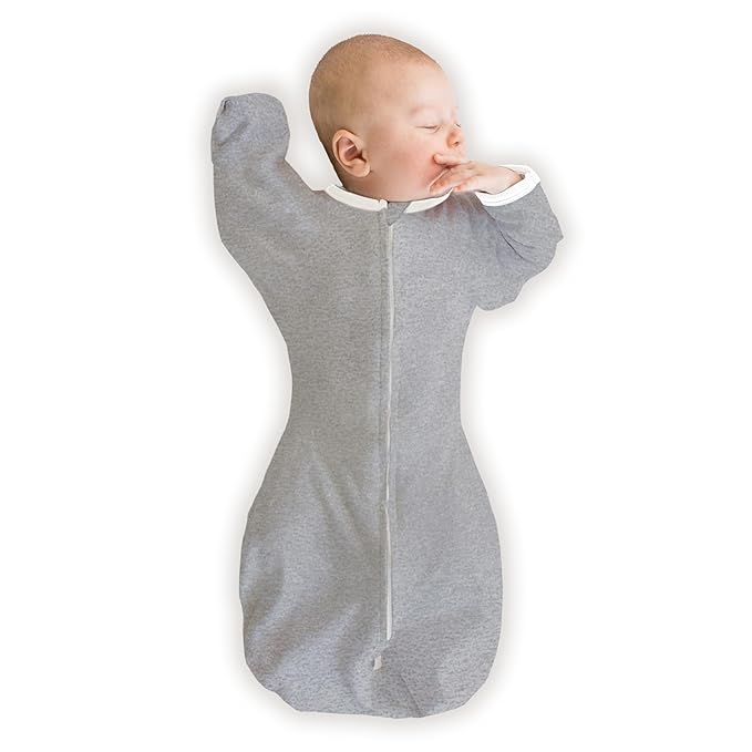 SwaddleDesigns Organic Transitional Swaddle Sack, Arms Up Swaddle with Half-Length Sleeves & Mitten Cuffs, Medium, 3-6 Months, 14-21 lbs, Heathered Gray