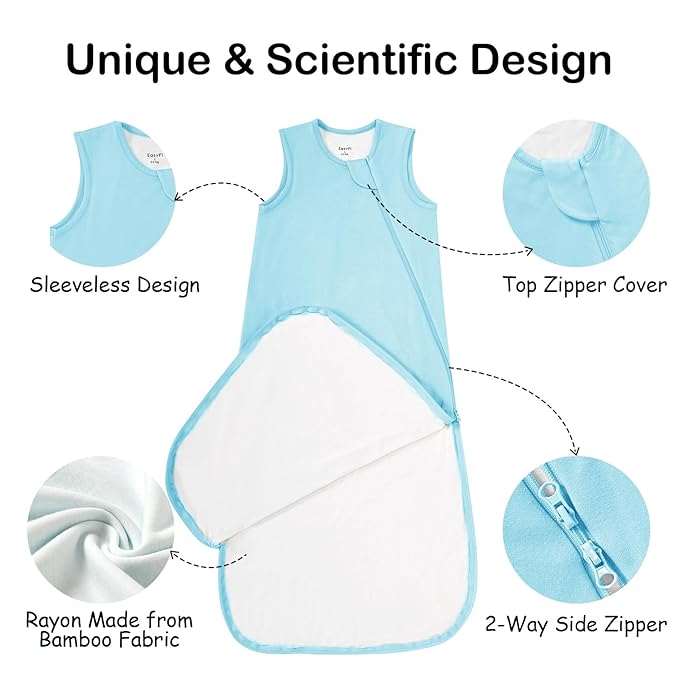 Supersoft Rayon Made from Bamboo Sleep Sack 18-24 Months 0.5 Tog Lightweight Toddler Sleep Sack 2t Baby Wearable Blanket with 2-Way Zipper Summer Unisex Sleeping Bag for Babies - Blue