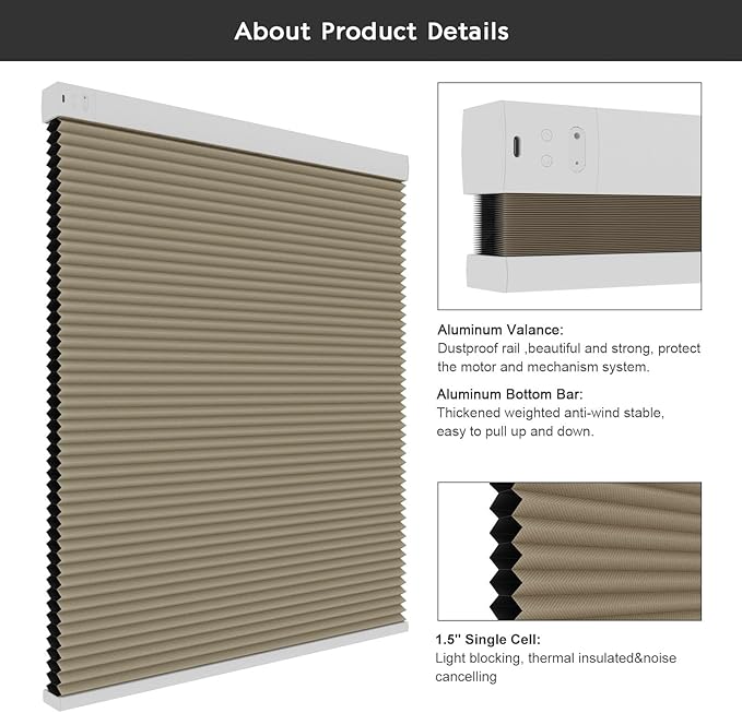 Changshade Motorized Cellular Shades with Remote Control Smart Blinds Compatible with Alexa, Google Home, Smarthings, Custom Size Electronic Automatic Shades for Indoor Windows Doors, Blackout, Brown