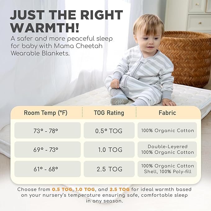 Mama Cheetah Toddler Sleep Sack with Feet, Long Sleeve 0.5 TOG Organic Cotton Baby Sleeping Bag with Legs, Wearable Blanket for Walkers w/ 2-Way Zipper, Toddler Blanket for Girls & Boys 3-4T