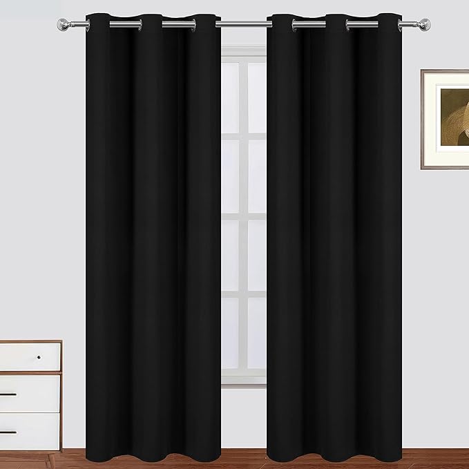 LEMOMO 100% Blackout Curtains Black Curtains 42 x 84 Inch 2 Panels Darkening Thermal Insulated Bedroom Curtains