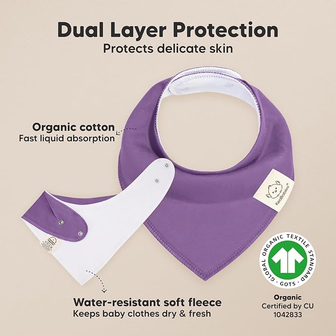 KeaBabies 8-Pack Organic Baby Bandana Bibs for Girls - Super Absorbent Triangle Baby Bibs for Drooling and Teething Infant, 100% Cotton Extra Soft for Newborn, Infant 0-36 Months (Lilac)
