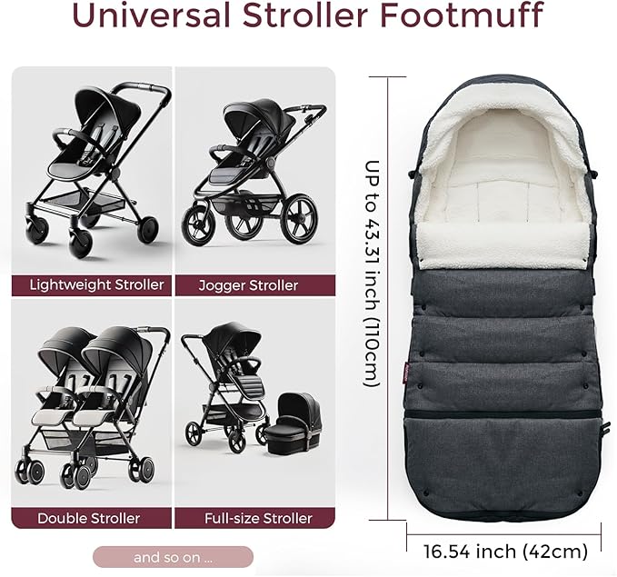 Momcozy Stroller Footmuff Universal | Easily Attaches to Most Strollers | Ultra-Plush,Weather-Proof | Deluxe Warm Stroller Bunting Bag | Extendable Stroller Cover for Winter | Adjustable Buckle
