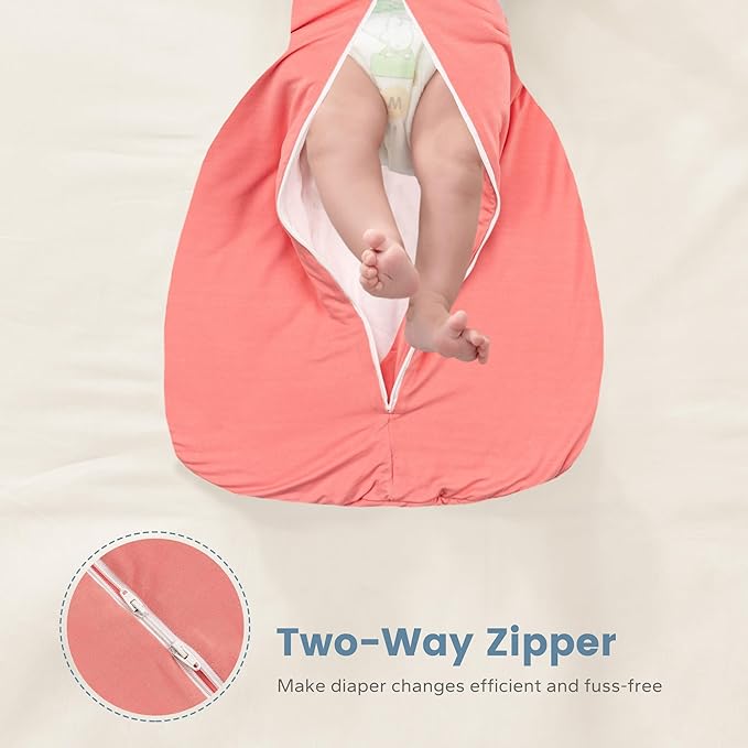 ZIGJOY Shark-Fin Transitional Swaddle for Newborn - 2.5 Tog Rayon Made from Bamboo Transition Swaddle Sleep Sack 3-6 Months Baby Arms Up Swaddle Blanket with 2-Way Zipper, Peach Pink