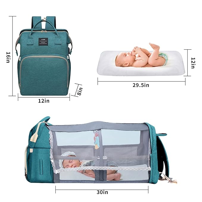 Baby Diaper Bags with Changing Station,900D Oxford Waterproof Diaper Bag Backpack for Moms Dads with USB Charging Port,Large Capacity Baby Essentials(Ungrade-Green)