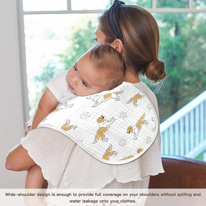 Qinllo 2 Pack Muslin Burp Cloths Golden Dogs Paw Prints White Cotton Baby Burp Cloths Ultra Absorbent Soft Thick Burping Cloth for Baby Boys Girls 22x11 Inch