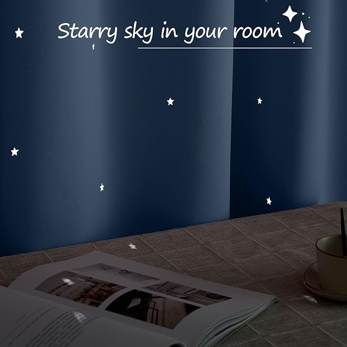 NICETOWN Blackout Star Curtains for Kids Room Boys Girls Twinkle Silver Stars Thermal Insulated Cute Thick Soft Curtain Drapes, Grommet Top, 2 Panels, 42" W x 63" L, Stone Blue