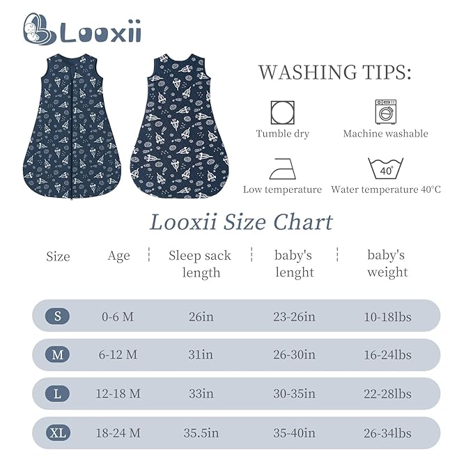 Looxii Baby Sleep Sack 0-6 Months 2.5 TOG Baby Wearable Blanket, Cotton Quilted Newborn Sleeping Bag 2-Way Zipper Warm Toddler Sleeping Sack for Winter