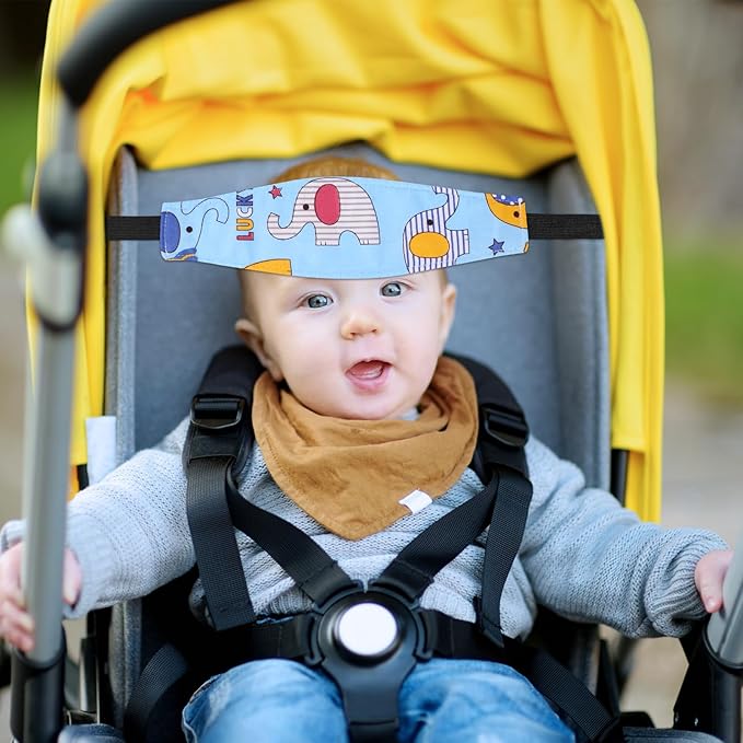 HESTYA 2 Pieces Baby Carseat Head Support Band Strap Headrest Stroller Seat Sleeping Headrest Neck Relief Head Strap Headband for Kids Children Toddler Infant(Elephant)