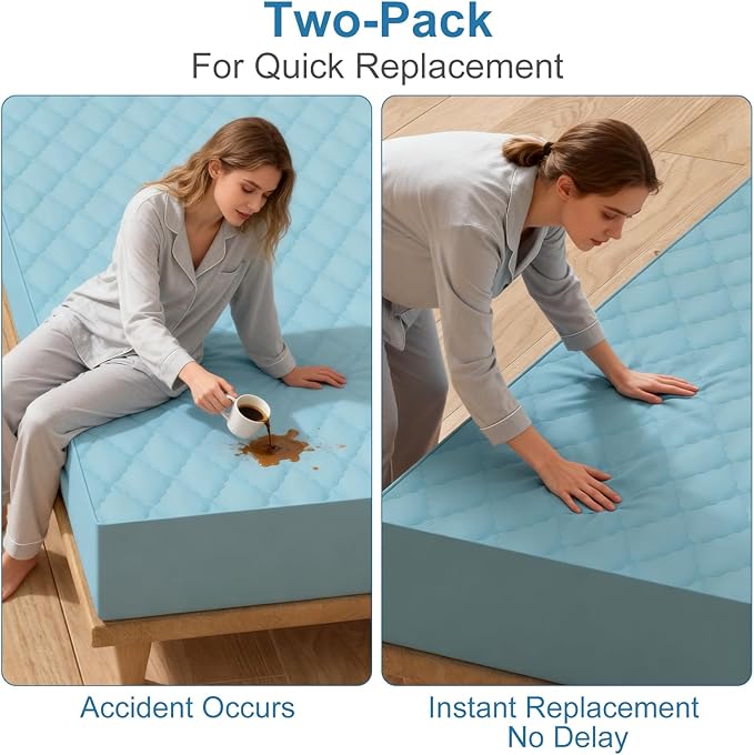 2Pack Waterproof Crib Sheets- Cotton 24X38 Fitted Crib Sheets Crib Mattress Protector Sheets,Soft Bed Sheets,Washable Little Bed Sheets,Neutral for Boy,Girl,Toddler (Blue, 24X38inch)