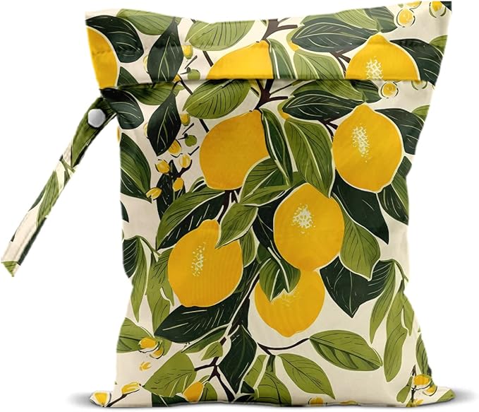 Summer Lemon Wet Bag 12x10 Inch, Rustic Lemon Waterproof Travel Laundry Bags, Washable Reusable Wet Dry Bag for Swimsuit Beach Diapers Dirty Yoga Gym Clothes, Plant Gifts for Women Friend