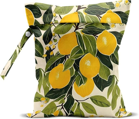 Summer Lemon Wet Bag 12x10 Inch, Rustic Lemon Waterproof Travel Laundry Bags, Washable Reusable Wet Dry Bag for Swimsuit Beach Diapers Dirty Yoga Gym Clothes, Plant Gifts for Women Friend