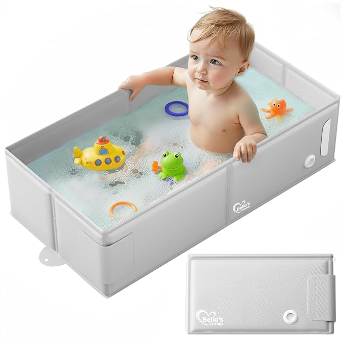 Baby Bathtub, Bath Essentials for Boys Girls, Collapsible & Portable Bathtub for 6M-3Y Infant Toddler, Baby Shower Gifts & Registry Search, Toddler Travel Essential for Beach, Hotel, Camping, Vacation