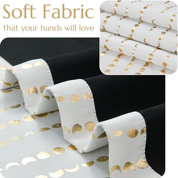 jinchan 95% Blackout Curtains 96 Inch Long for Bedroom Boho Curtains Moon Phases Printed Golden on White Drapes Rod Pocket Back Tab Darkening Retro Bedroom Pattern Curtains 2 Panels