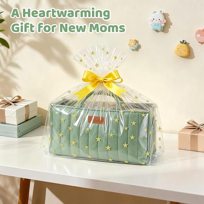 Zooawa Baby Diaper Caddy Organizer, Portable Nursery Storage Basket with Compartments, Handle & Shoulder Strap for Newborn Baby Essentials, Gift for Baby Shower, Nursery, Travel, Car, Matcha Green