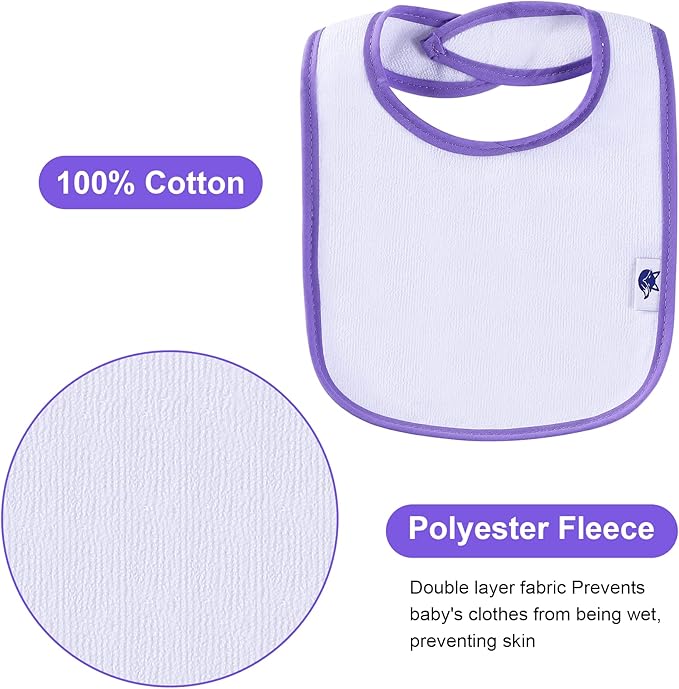 Nvatorfox 12 Pack Terry Drool Cotton Bibs, Unisex Baby Bibs with Fiber Filling Waterproof for Feeding, Teething, Drooling