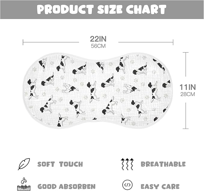 Qinllo 2 Pack Muslin Burp Cloths Stabyhoun Dogs White Cotton Baby Burp Cloths Soft Burping Cloth Absorbent Spit Up Rags for Newborn Baby Boys Girls 22x11 Inch