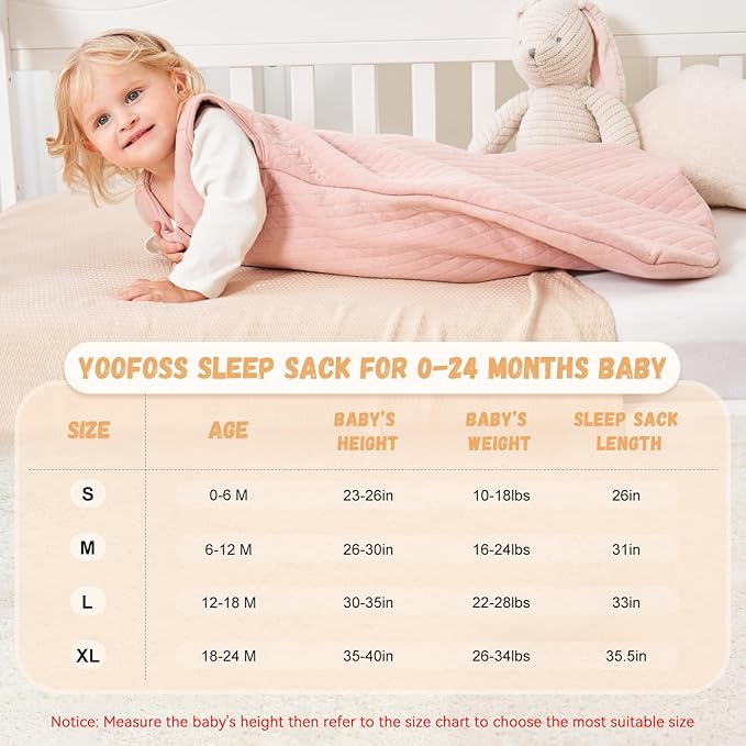 Yoofoss Baby Sleep Sack 0-6 Months TOG 2.5 Winter Baby Wearable Blanket, 100% Organic Cotton Infant Sleeping Sack 2-Way Zipper Warm Quilted Sleep Sack