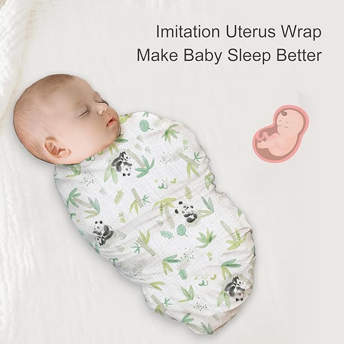 2-Pack Baby Swaddle Blankets, Soft & Breathable Muslin Swaddle for Newborns, 47 x 47 Inches, Unisex, Panda Prints