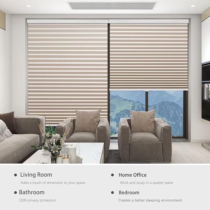 Changshade Cordless Blackout Cellular Shades for Indoor Windows Doors, Black Out Room Darkening HoneyComb Blinds Thermal Insulated 1.5 Inch Cell for Home, Bedroom, Bathroom, Nursey, 22"W×64"H, Beige