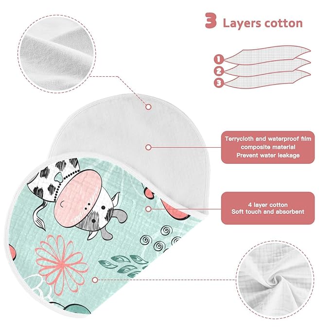 Kigai Cow Muslin Baby Burp Cloths, Large Absorbent Cotton Muslin Burp Cloths Set of 1, Washcloths, Face Towel, Bibs for Newborn Boys Girls, 11 x22 Inch