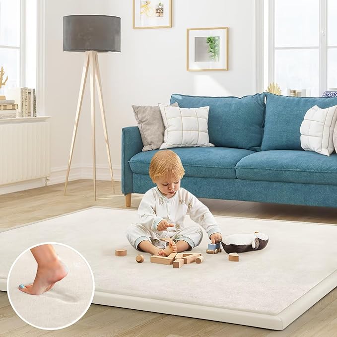 Baby Play Mat for Floor Tummy Time Mat Nursery Rug Muscle Mat Area Playroom Rug Tatami 4'11x3'28" Memory Foam 1.3" Thick Crawling Mat for Babies,Toddlers, Infants, (Cream)