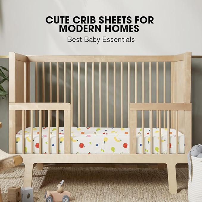 Little Grape Land Crib Sheets 2 Pack for Boys and Girls, Baby Neutral Crib Fitted Sheets for Standard Crib & Toddler Mattress, Super Soft Breathable Fitted Crib Sheet Set, Fruits