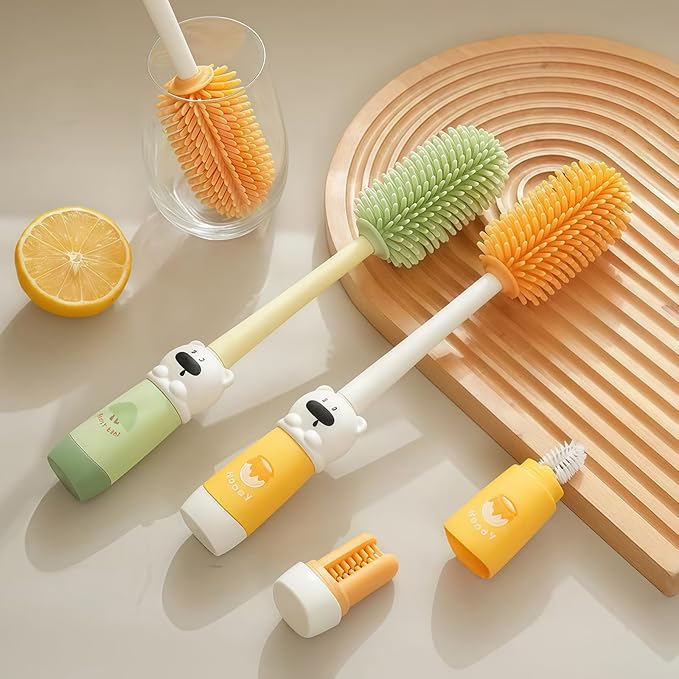 Pevxuoleo 4-in-1 Silicone Water Bottle Cleaning Brush Kit, Long Handle Straw Brush for Reusable Bottles, Mugs, Travel Cups, Wine Glasses,Multi-Purpose Cleaning Tools Set(Green)