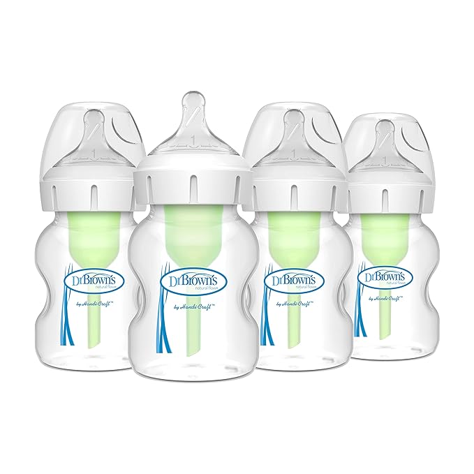 Dr. Brown's Natural Flow Anti-Colic Options+ Wide-Neck Baby Bottles 5 oz/150 mL,with Level 1 Slow Flow Nipple,24 Pack,0m+