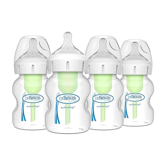 Dr. Brown's Natural Flow Anti-Colic Options+ Wide-Neck Baby Bottles 5 oz/150 mL,with Level 1 Slow Flow Nipple,24 Pack,0m+