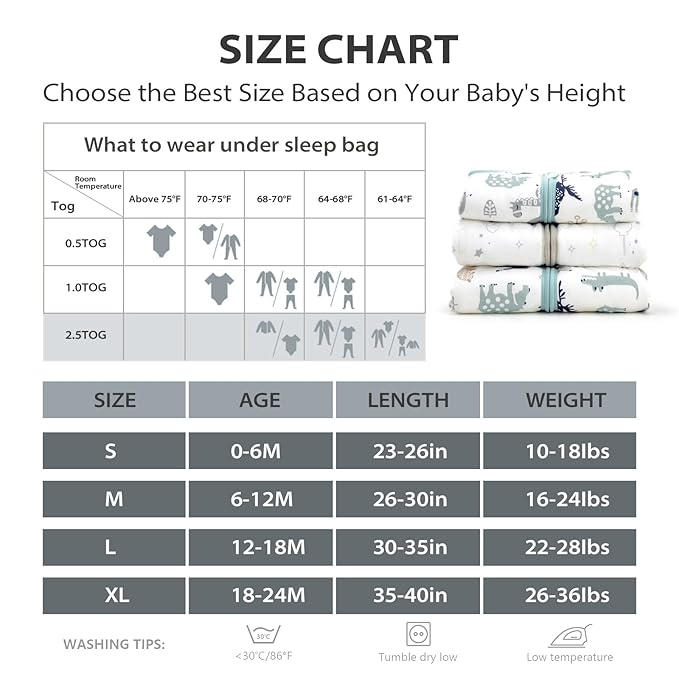 Mosebears Sleep Sack Baby Winter Wearable Blanket with 2-Way Zipper,2.5 TOG Cotton Sleep Sack Unisex (Deer, 6-12 Months)