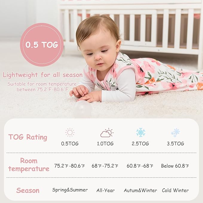 Looxii Baby Sleep Sack 0.5 TOG, 100% Cotton 3 Pack Wearable Blanket Baby Sleep Bag for Newborn Infant, 2-Way Zipper Lightweight Toddler Sleeping Sack 0-6 Months