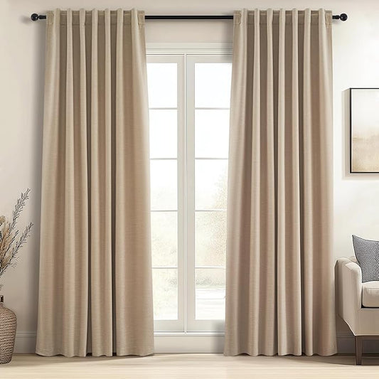 Topfinel Blackout Large Curtains for Living Room 108 Inch Long,Full Light Blocking Linen Blend Curtains with Hooks,Pinch Pleat Look Drapes for Office Bedroom Apartment,2 Panels,Taupe Tan