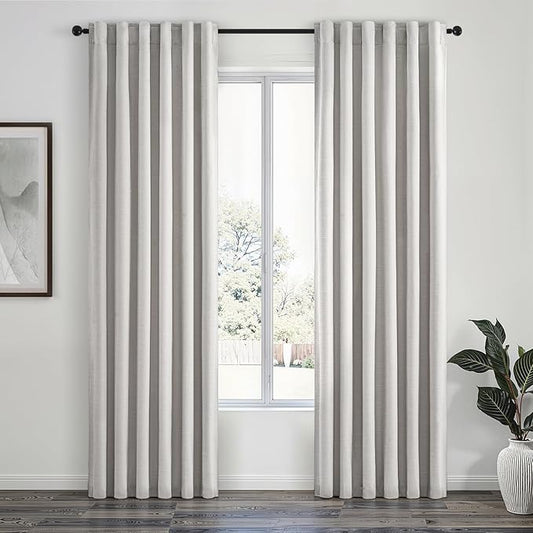 Topfinel 100% Blackout Curtains 90 Inches Long for Living Room 2 Panels Set Thick Linen Texture Energy Saving Curtain Window Coverings Hook Belt Pleated Drapes Aesthetic Bedroom(W40 xL90,Grey Beige)