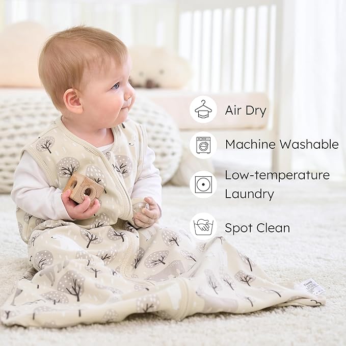 FIEMOL Baby Sleep Sack 0-6 months, 100% Cotton Sleeping Sack for Newborn and Infant, 3 Pack Baby Wearable Blanket for Boy and Girl, 0.5 Tog Lightweight Double Zipper Sleep Bag Green Apricot Bear