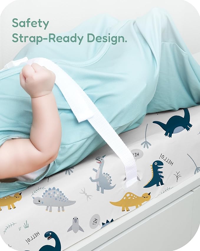 TotChill Extra Stretchy Changing Pad Cover, Ultra Soft Premium Jersey Knit Changing Pad Sheets, Unisex for Boys Girls, Fits All Standard Changing Tables/Dresser Tops, Dino Blue - 2 Pack