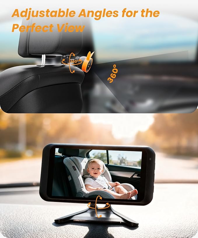 Babyvue BV2 USB Baby Car Camera Plug-Play, 4.5" 1080P Easy Setup Backseat Camera with Flexible 360 Rotation, Clear Picture Rear Facing Car Seat – Peace of Mind for Pet Owners and Parents